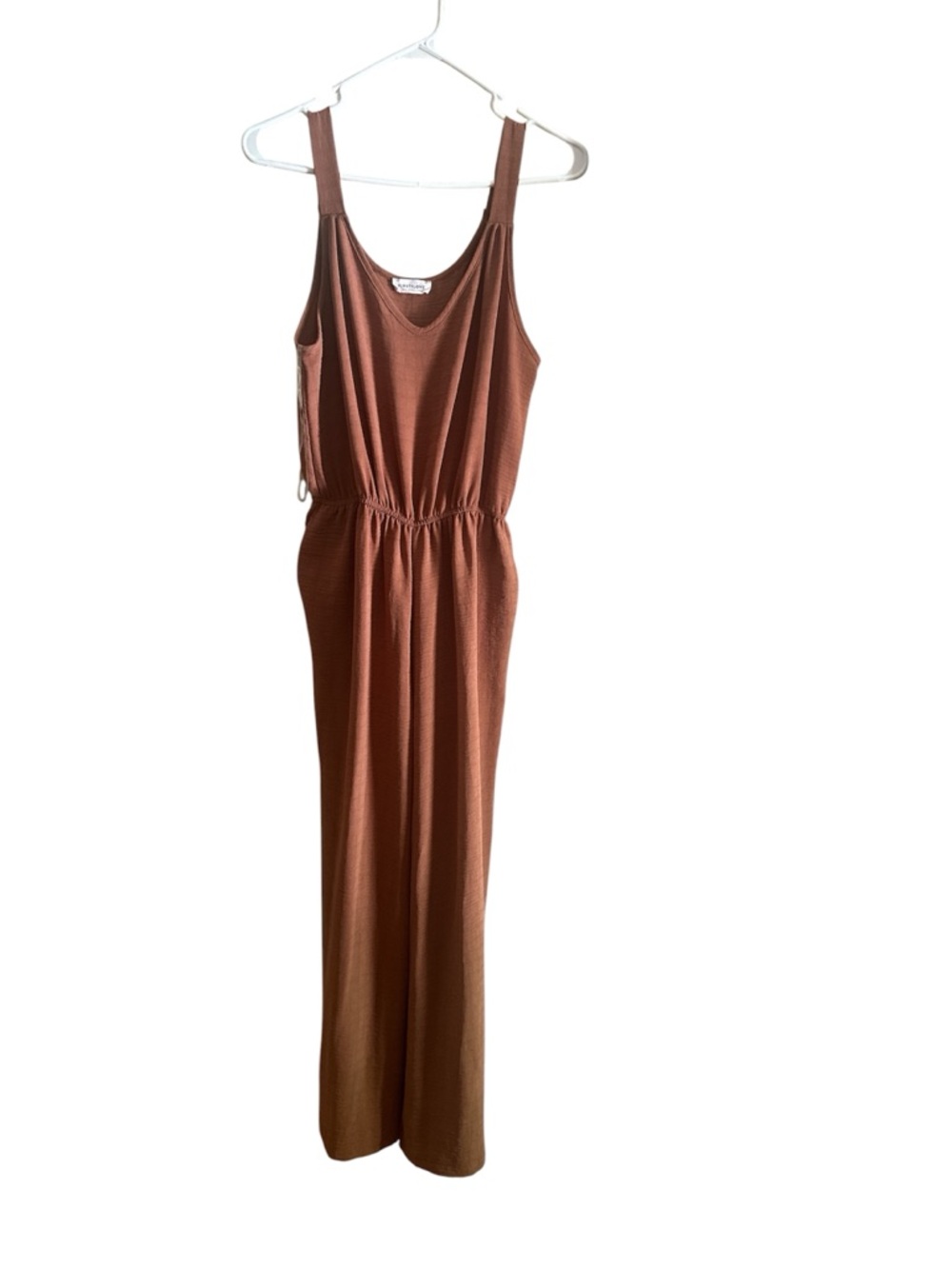 First Love Brown Sleeveless Jumpsuit with Elastic Waist